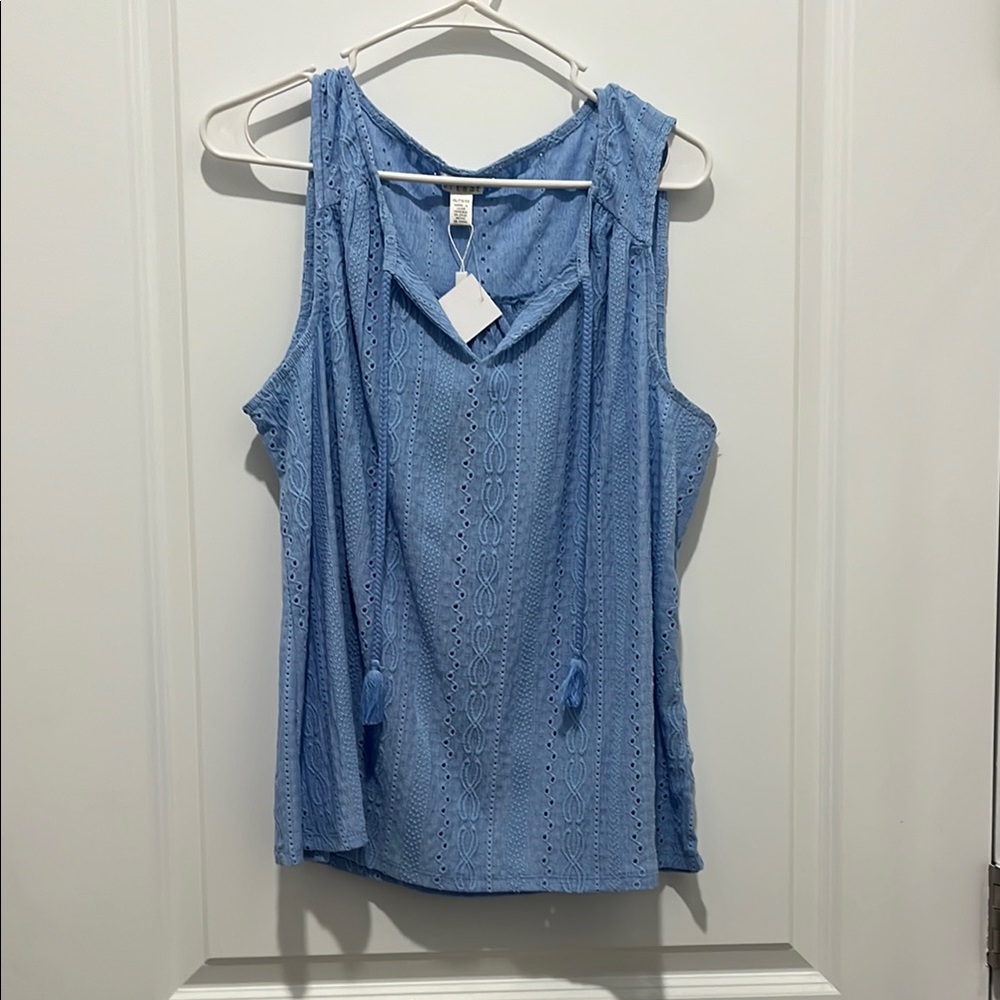 Spense Blue Tie Front Sailor Collar Tank Top